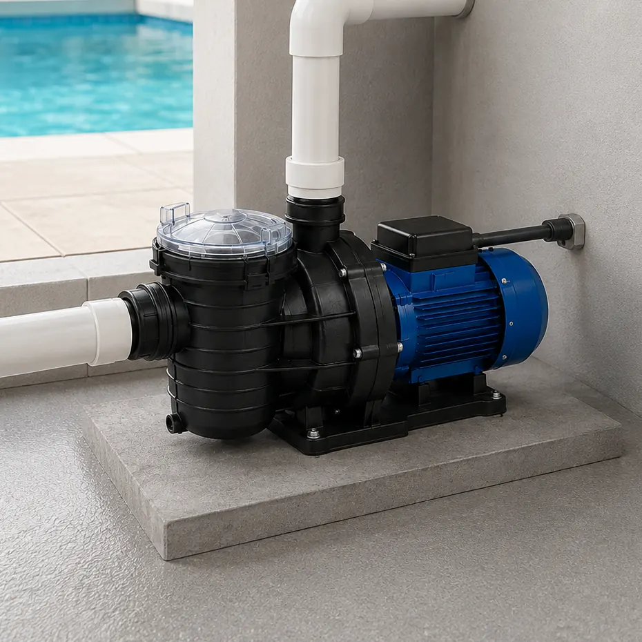 Bomba para piscina en operación con agua