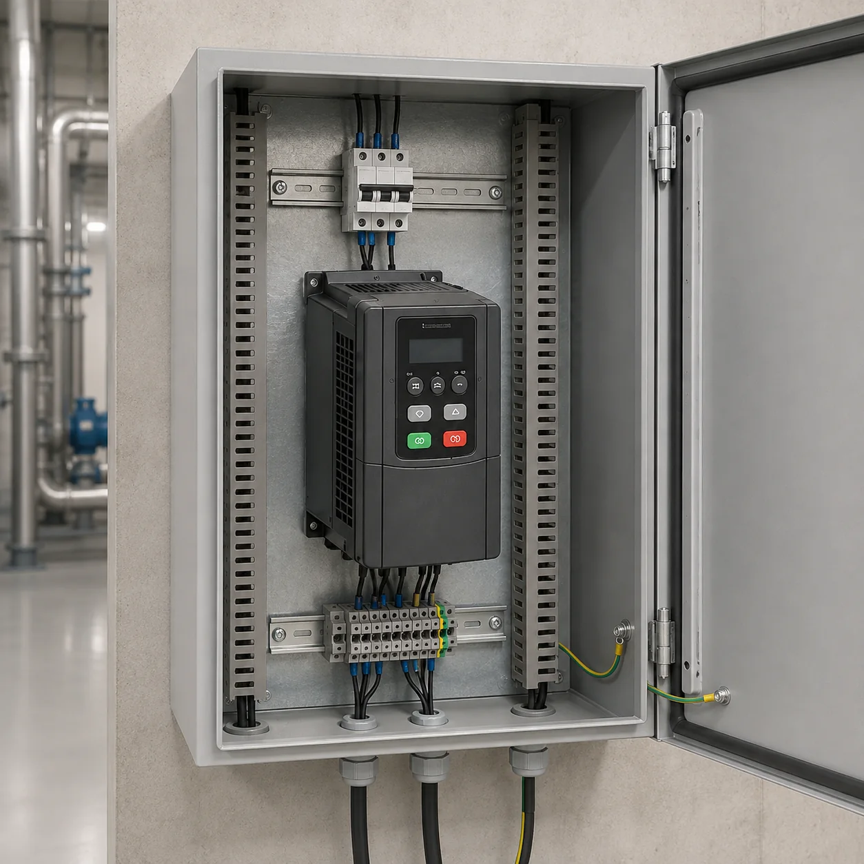 Variador de velocidad de frecuencia en el área de tableros eléctricos